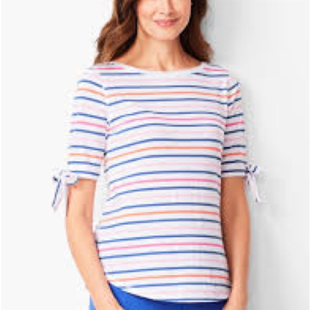 Talbots Colorful Striped Tie-SleeveWomen's Top with Tie Sleeves Large